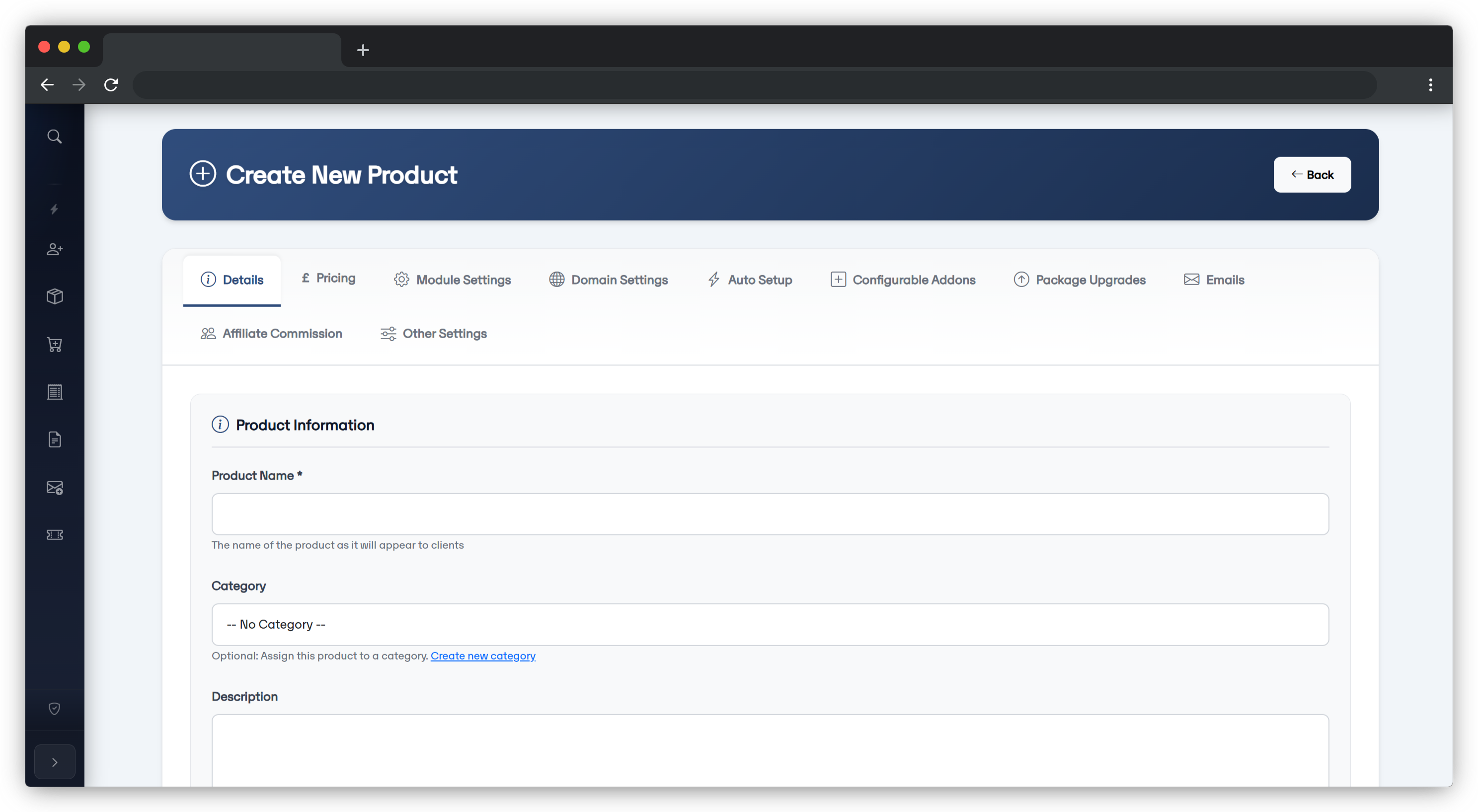 Products & Services Screenshot